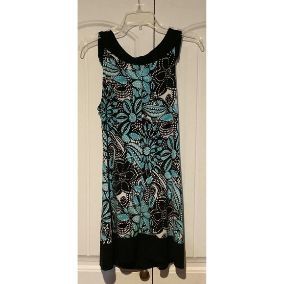 Womens Black & Blue Floral Wrapper Dress Size Medium - Picture 1 of 4
